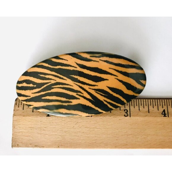Vintage Tiger Striped Barrette Hair Clip Plastic Orange Black Animal Pattern - Picture 3 of 6